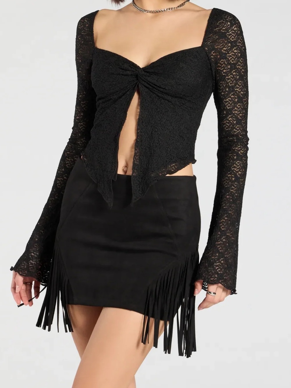 Windsor Black Fringe Mini Skirt - Women